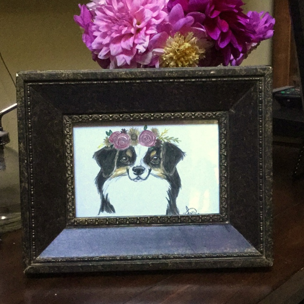 Artisan print artwork doggie floral pet cabin dog  mom lodge Aussie holiday gift